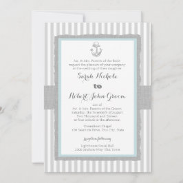 Invitación Anchor Gray Stripes Beach Wedding