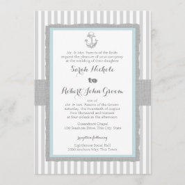 Invitación Anchor Gray Stripes Beach Wedding