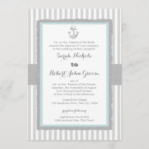 Invitación Anchor Gray Stripes Beach Wedding