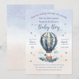 Invitación Anchor Hot Air Balloon Boy Baby Shower Watercolor
