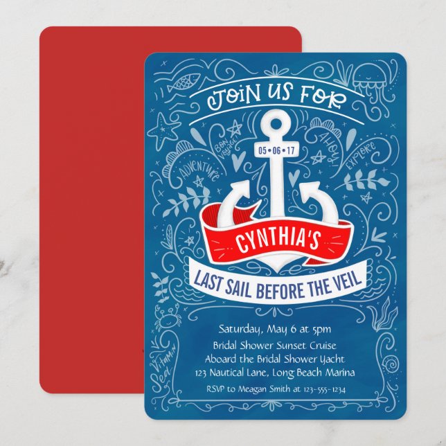 Invitación Anchor Nautical Bridal Shower Cruise (Anverso / Reverso)