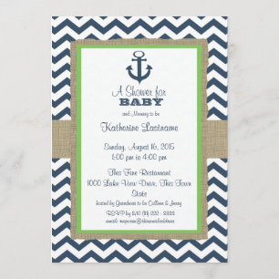 Invitación Anchor Navy Blue ZigZag Baby Shower