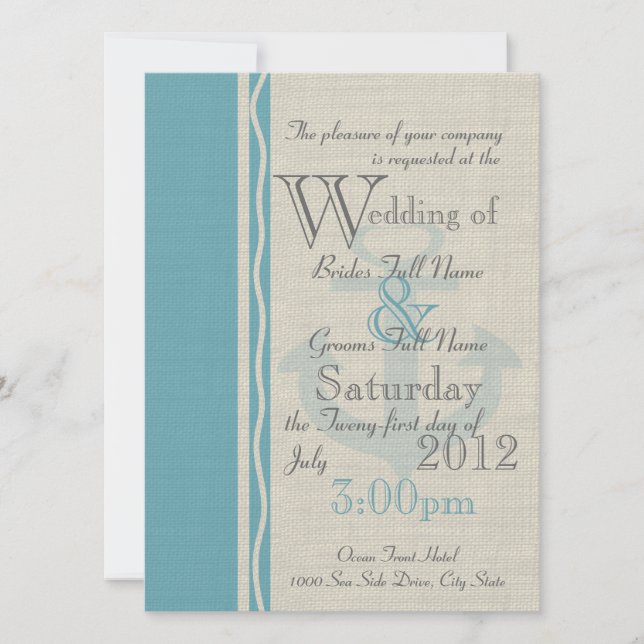 Invitación Anchor Rústico Boda Náutico (Anverso)