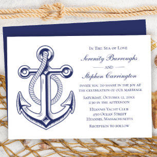 Invitación Anchor Sailor Navy Boda Náutico Azul