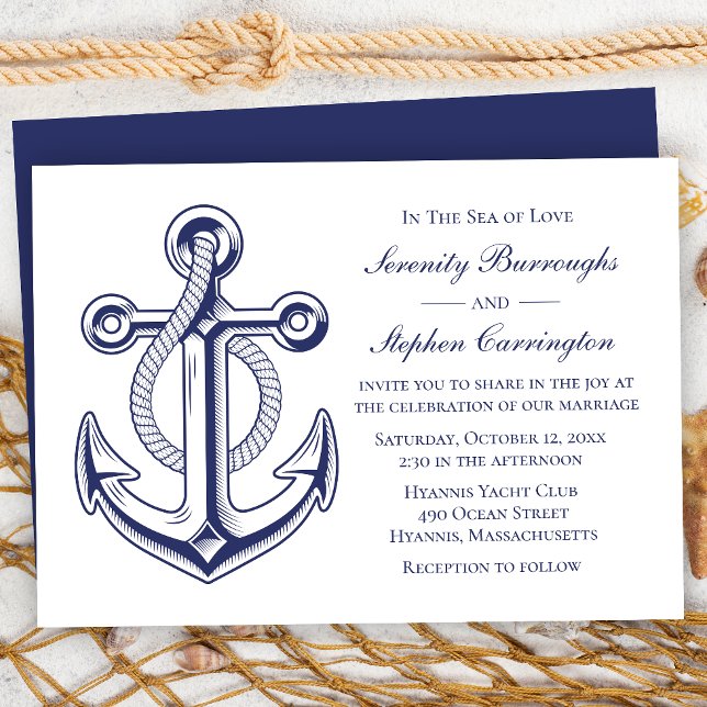 Invitación Anchor Sailor Navy Boda Náutico Azul (Subido por el creador)