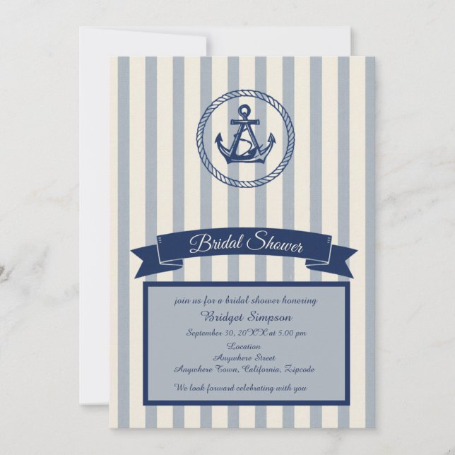 Invitación Anchor Stripe Maritime Destination despedida de so (Anverso)
