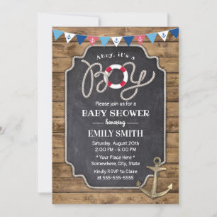 Invitación Anchor vintage Rustic Nautical Boy Baby Shower
