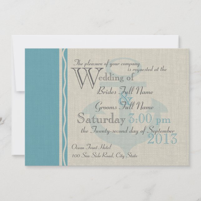 Invitación Anchored con el Boda Love Ocean Side (Anverso)