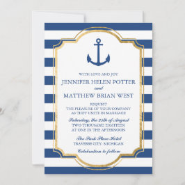 Invitación Anchored In Love II Nautical Anchor Stripe Boda