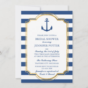 Invitación Anchored In Love II Nautical Stripe Bridal Shower
