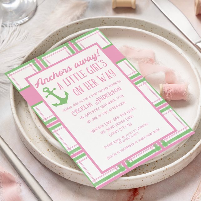 Invitación Anchores ausentes Chica Baby Shower Náutico (Subido por el creador)