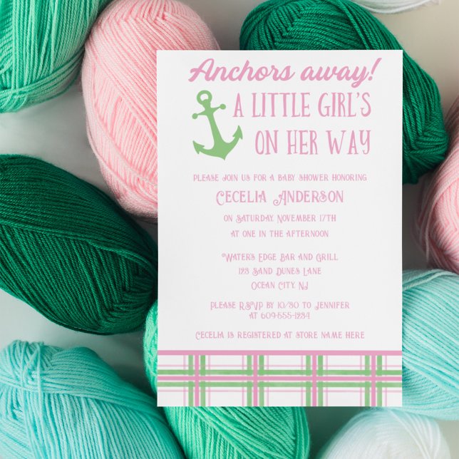 Invitación Anchores ausentes Chica Baby Shower Náutico (Subido por el creador)