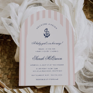 Invitación Anchores Aweigh Chica Náutico Rosa Baby Shower