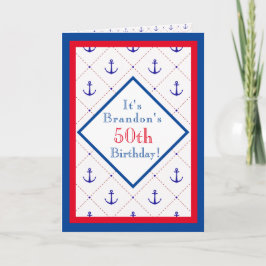 Invitación Anchors Away Red White Blue 50 cumpleaños