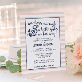 Invitación ¡Anchors Aweigh! Baby Shower Chica rosado náutico