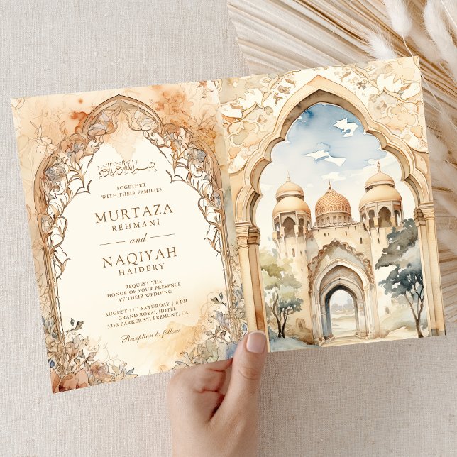 Invitación Ancient Arabian Palace Arch QR Code Muslim Wedding (Subido por el creador)