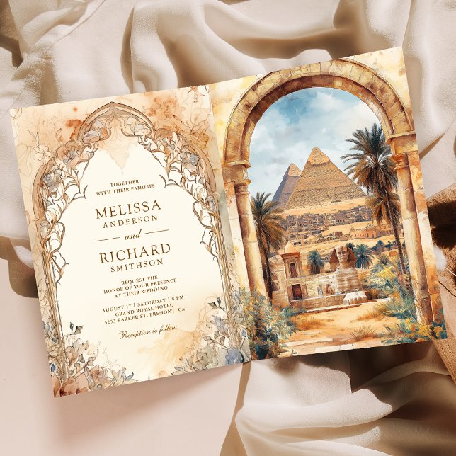 Invitación Ancient Egyptian Pyramids Arch All in One Wedding (Subido por el creador)