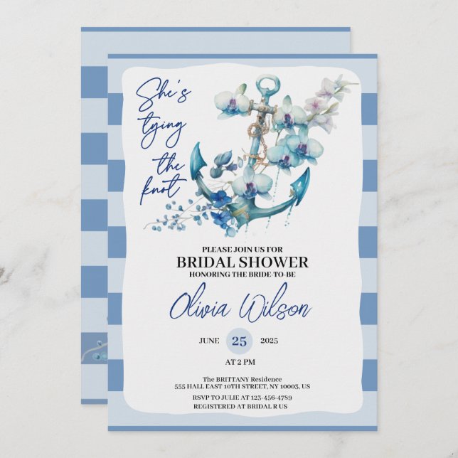 Invitación Ancla atando la ducha nupcial náutica (Anverso / Reverso)