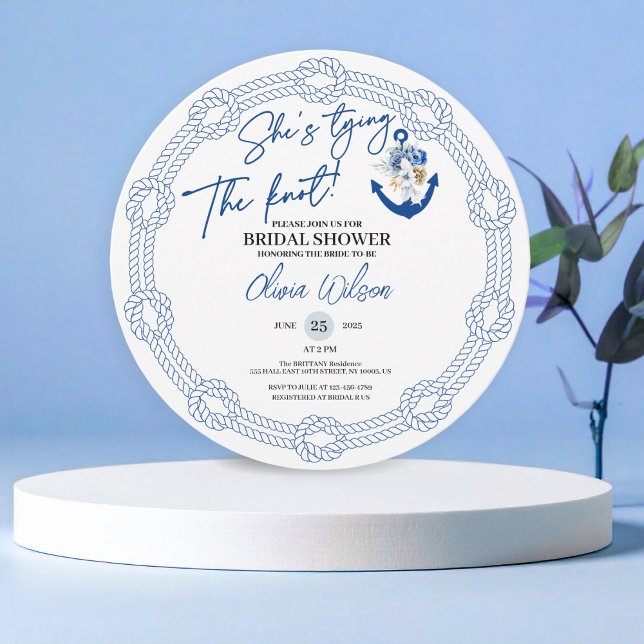 Invitación Ancla atando la ducha nupcial náutica (Anchor Tying the Knot Nautical Bridal Shower)