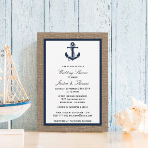 Invitación Ancla Azul De La Marina En La Ducha De Bodas Náuti