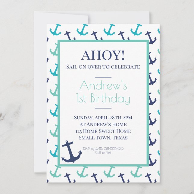 Invitación Ancla Azul Náutica (Anverso)