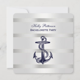 Invitación Ancla Azul Náutico Plata Peso BG SQ Despedida de S