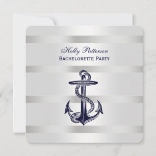Invitación Ancla Azul Náutico Plata Peso BG SQ Despedida de S
