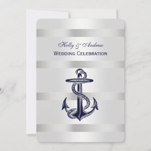 Invitación Ancla Azul Náutico Plata Peso BG V Boda