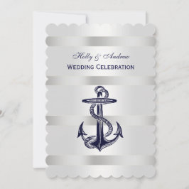 Invitación Ancla Azul Náutico Plata Peso BG V Boda T