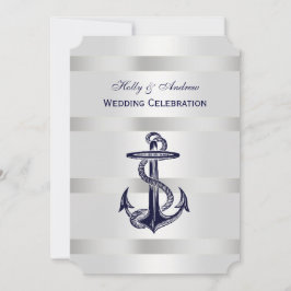 Invitación Ancla Azul Náutico Plata Peso BG V Bodas T