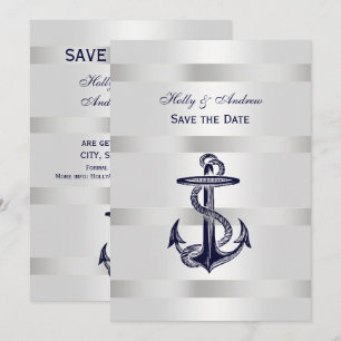 Invitación Ancla Azul Náutico Plata Peso BG V Salvar la Fecha