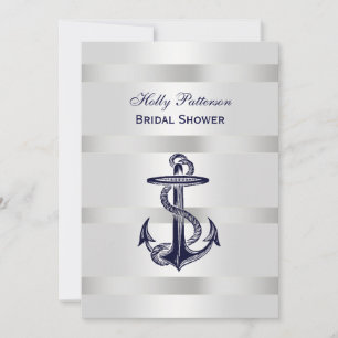 Invitación Ancla Azul Náutico Plata Wt BG V Ducha Bridal