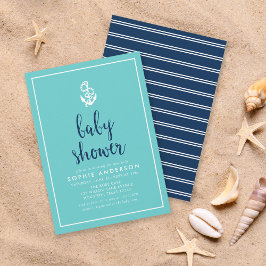 Invitación Ancla Baby Shower de color turquesa y azul