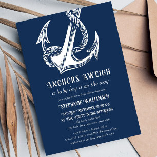 Invitación Ancla Blanca Náutica en Ajuar de Marinero para Beb