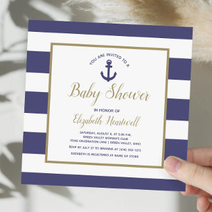Invitación Ancla Cuadrada Naval Azul Niño Baby Shower