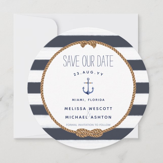 Invitación Ancla de acuarela de nudo náutico de la marina sal (Anverso)