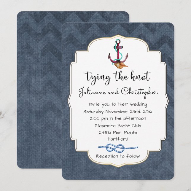 Invitación Ancla de Atar el Nudo con Boda de Tema Náutico (Anverso / Reverso)
