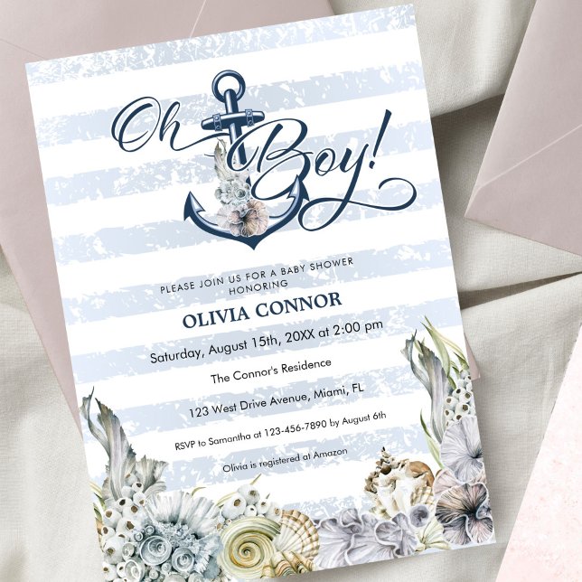 Invitación Ancla De Aventura Náutica Oh Boy Boho Baby Shower (Subido por el creador)