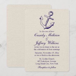 Invitación Ancla de barco náutico azul marino, boda de marine