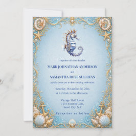 Invitación Ancla de caballito de mar tema playa boda concha