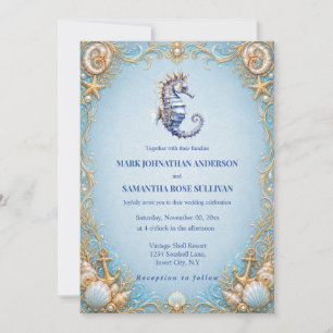 Invitación Ancla de caballito de mar tema playa boda concha