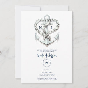 Invitación Ancla de cuerda corazón náutico regadera de novia 