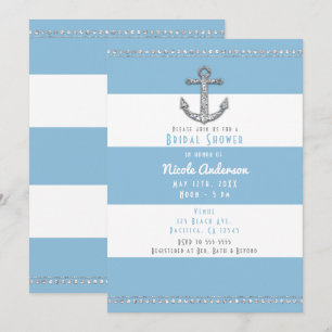 Invitación Ancla de Diamante de Rayas Blancas y Azul Centaure