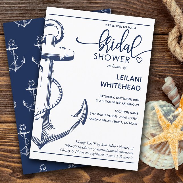 Invitación Ancla de la Marina Náutica Ducha Bridal Blanco (Subido por el creador)