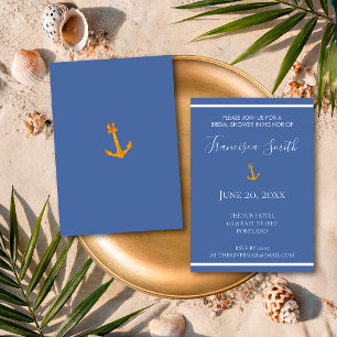 Invitación Ancla de oro Nautical Coastal Blue Bridal Shower