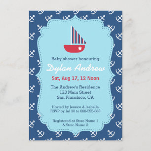 Invitación Ancla de velero elegante azul para baby shower náu