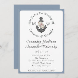 Invitación Ancla floral Boda naumático Dusty Azul