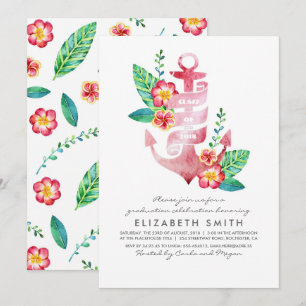 Invitación Ancla floral - graduación náutica de la playa