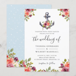 Invitación Ancla Floral Náutica Nudo de Boda Acuarela