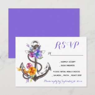 Invitación Ancla Floral Rosa RSVP Boda Náutica